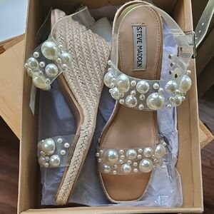 Steve Madden Cream Pearl Wedge Espadrilles Size 10